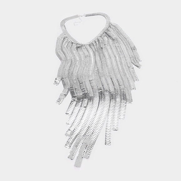 Silver Gold and Gunmetal Long Fringe Metal Statement Body Chain Necklace - Picture 6 of 6
